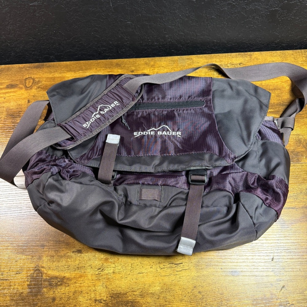Eddie Bauer Ripstop Nylon Purple Grey Laptop Messenger Bag Large Unisex